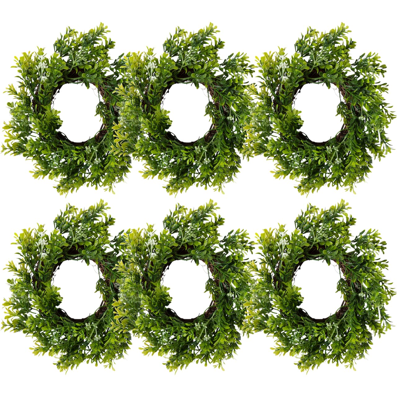 6 Pack: 9" Green Mini Boxwood Wreath with Flowers by Ashland®